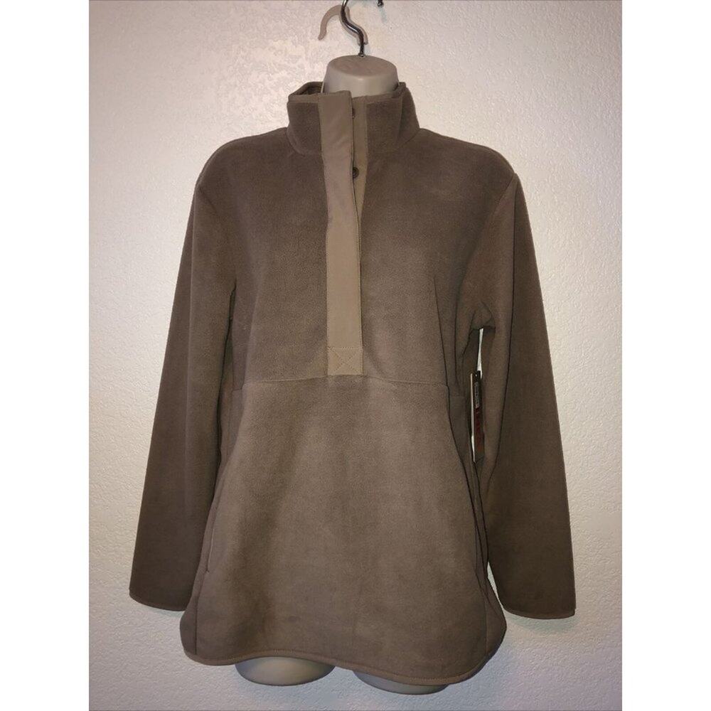 NWT Women's Fleece Sweatshirt Mock-Neck Comfy Hike Camp Outdoor Khaki Tan Small
